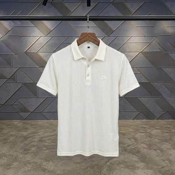Nike Men's Cream Vertical-Striped Ribbed Polo Shirt